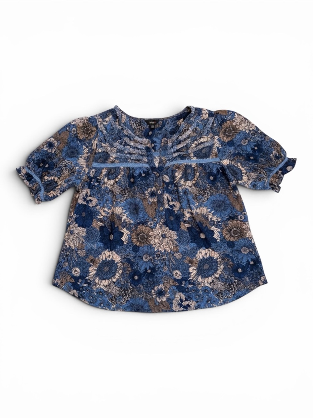 Intro Blue Floral Cottagecore Peasant Blouse